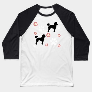 Black Poodle Dog Gifts, on Blue Baseball T-Shirt